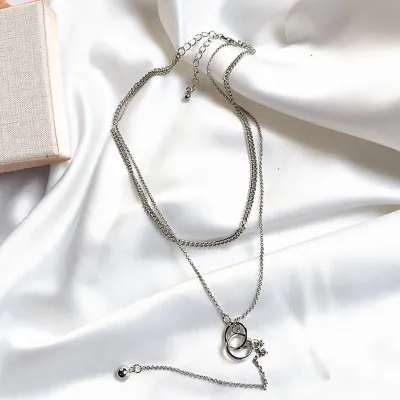 Cross Circle Double-layer Long Tassel Choker Necklace for Women