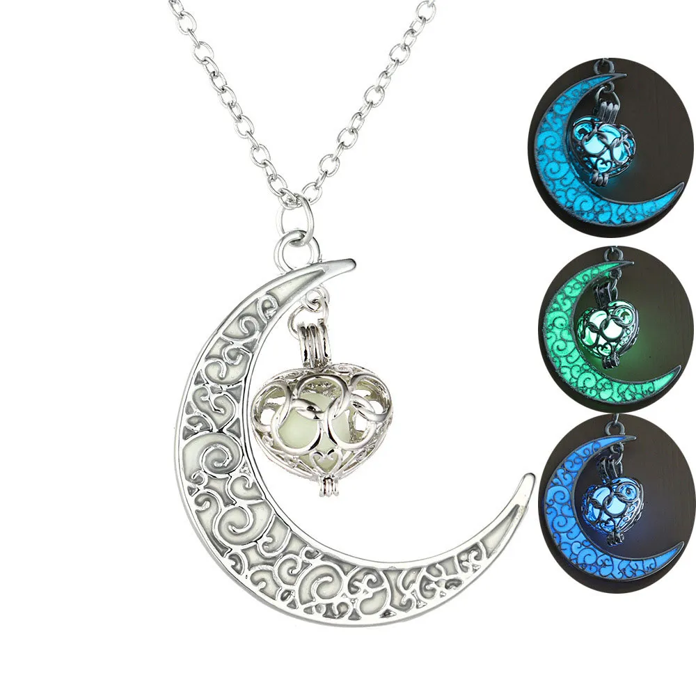 Luminous Moon Geometric Heart-shaped Pendant Necklace for Unisex