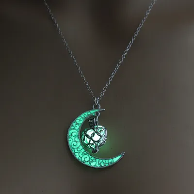 Luminous Moon Geometric Heart-shaped Pendant Necklace for Unisex