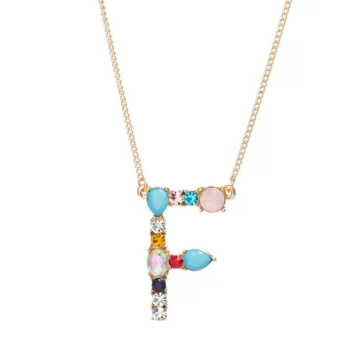 Geometric Zircon 26 English Letter Alphabet Pendant Necklace 25+5cm