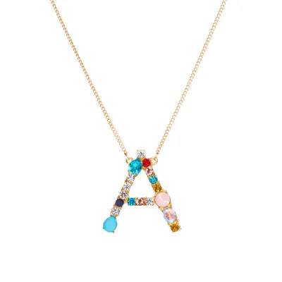 Geometric Zircon 26 English Letter Alphabet Pendant Necklace 25+5cm