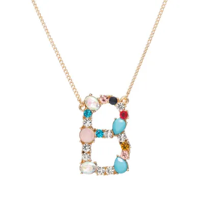 Geometric Zircon 26 English Letter Alphabet Pendant Necklace 25+5cm