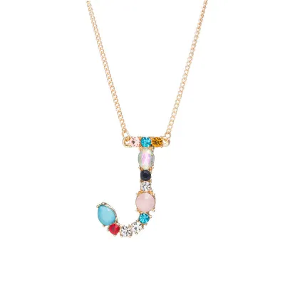 Geometric Zircon 26 English Letter Alphabet Pendant Necklace 25+5cm