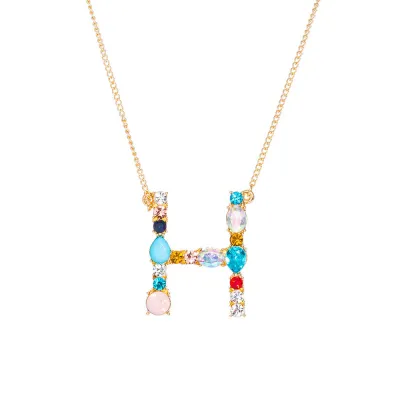 Geometric Zircon 26 English Letter Alphabet Pendant Necklace 25+5cm