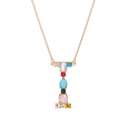 Geometric Zircon 26 English Letter Alphabet Pendant Necklace 25+5cm