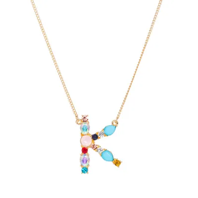 Geometric Zircon 26 English Letter Alphabet Pendant Necklace 25+5cm
