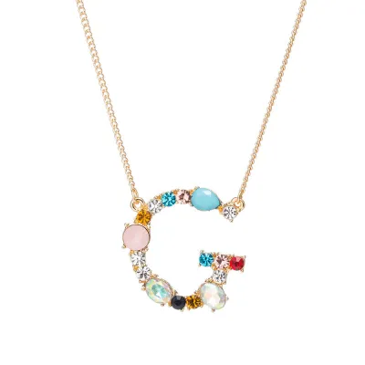 Geometric Zircon 26 English Letter Alphabet Pendant Necklace 25+5cm