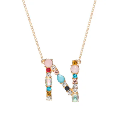 Geometric Zircon 26 English Letter Alphabet Pendant Necklace 25+5cm