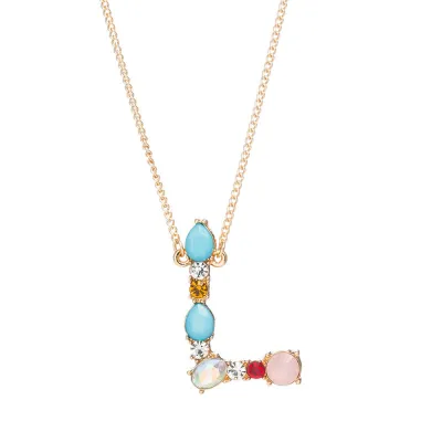Geometric Zircon 26 English Letter Alphabet Pendant Necklace 25+5cm