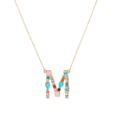 Geometric Zircon 26 English Letter Alphabet Pendant Necklace 25+5cm
