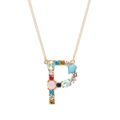 Geometric Zircon 26 English Letter Alphabet Pendant Necklace 25+5cm