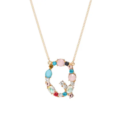Geometric Zircon 26 English Letter Alphabet Pendant Necklace 25+5cm
