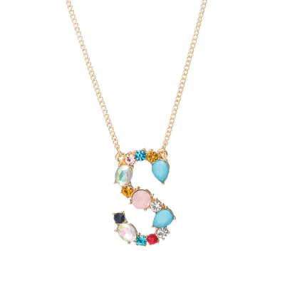 Geometric Zircon 26 English Letter Alphabet Pendant Necklace 25+5cm