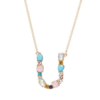 Geometric Zircon 26 English Letter Alphabet Pendant Necklace 25+5cm