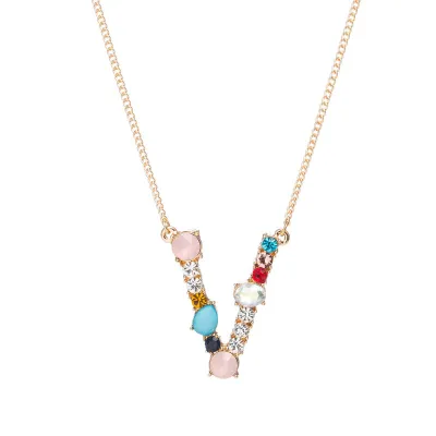 Geometric Zircon 26 English Letter Alphabet Pendant Necklace 25+5cm