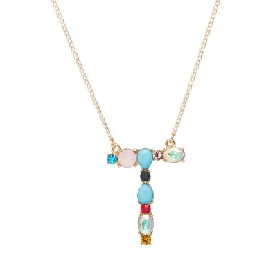 Geometric Zircon 26 English Letter Alphabet Pendant Necklace 25+5cm