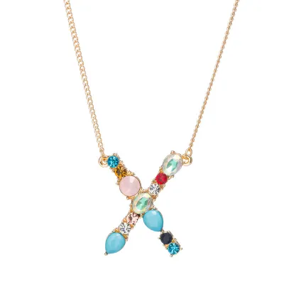 Geometric Zircon 26 English Letter Alphabet Pendant Necklace 25+5cm