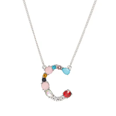 Geometric Zircon 26 English Letter Alphabet Pendant Necklace 25+5cm