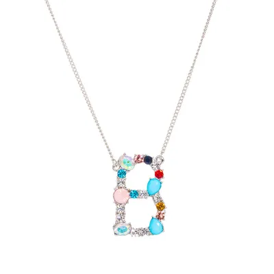 Geometric Zircon 26 English Letter Alphabet Pendant Necklace 25+5cm