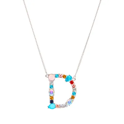 Geometric Zircon 26 English Letter Alphabet Pendant Necklace 25+5cm
