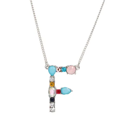 Geometric Zircon 26 English Letter Alphabet Pendant Necklace 25+5cm