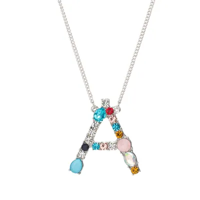Geometric Zircon 26 English Letter Alphabet Pendant Necklace 25+5cm