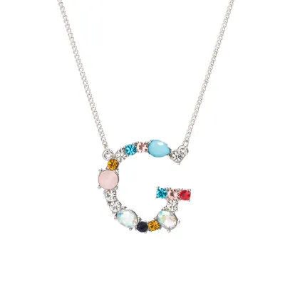 Geometric Zircon 26 English Letter Alphabet Pendant Necklace 25+5cm