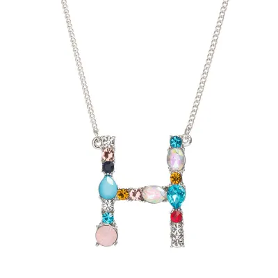 Geometric Zircon 26 English Letter Alphabet Pendant Necklace 25+5cm