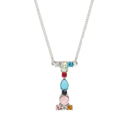 Geometric Zircon 26 English Letter Alphabet Pendant Necklace 25+5cm