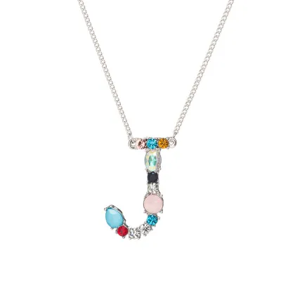 Geometric Zircon 26 English Letter Alphabet Pendant Necklace 25+5cm