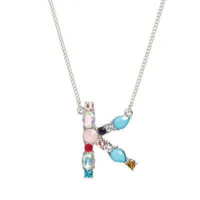 Geometric Zircon 26 English Letter Alphabet Pendant Necklace 25+5cm