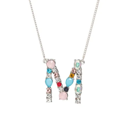 Geometric Zircon 26 English Letter Alphabet Pendant Necklace 25+5cm