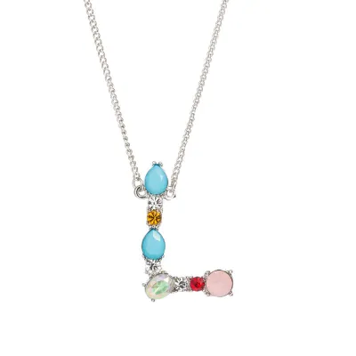 Geometric Zircon 26 English Letter Alphabet Pendant Necklace 25+5cm