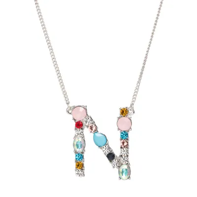 Geometric Zircon 26 English Letter Alphabet Pendant Necklace 25+5cm