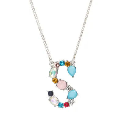 Geometric Zircon 26 English Letter Alphabet Pendant Necklace 25+5cm
