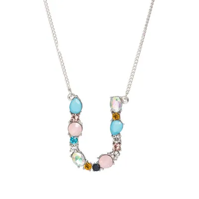 Geometric Zircon 26 English Letter Alphabet Pendant Necklace 25+5cm