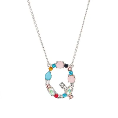 Geometric Zircon 26 English Letter Alphabet Pendant Necklace 25+5cm