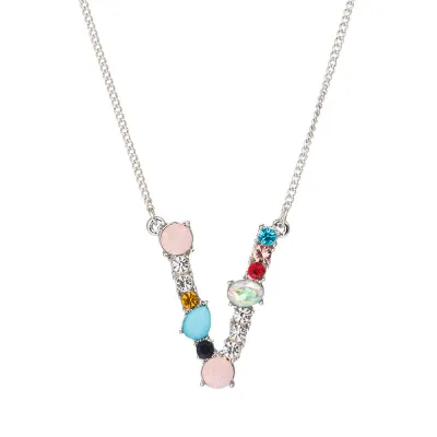 Geometric Zircon 26 English Letter Alphabet Pendant Necklace 25+5cm
