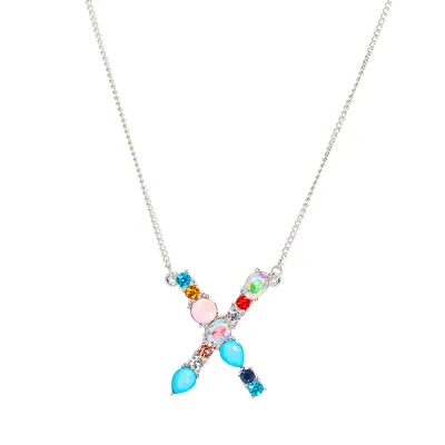 Geometric Zircon 26 English Letter Alphabet Pendant Necklace 25+5cm