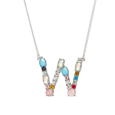 Geometric Zircon 26 English Letter Alphabet Pendant Necklace 25+5cm