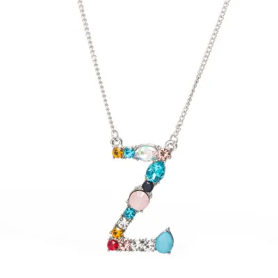 Geometric Zircon 26 English Letter Alphabet Pendant Necklace 25+5cm