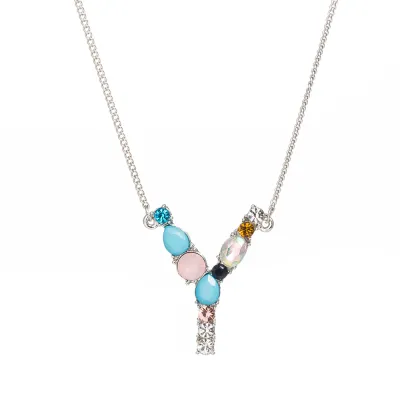 Geometric Zircon 26 English Letter Alphabet Pendant Necklace 25+5cm