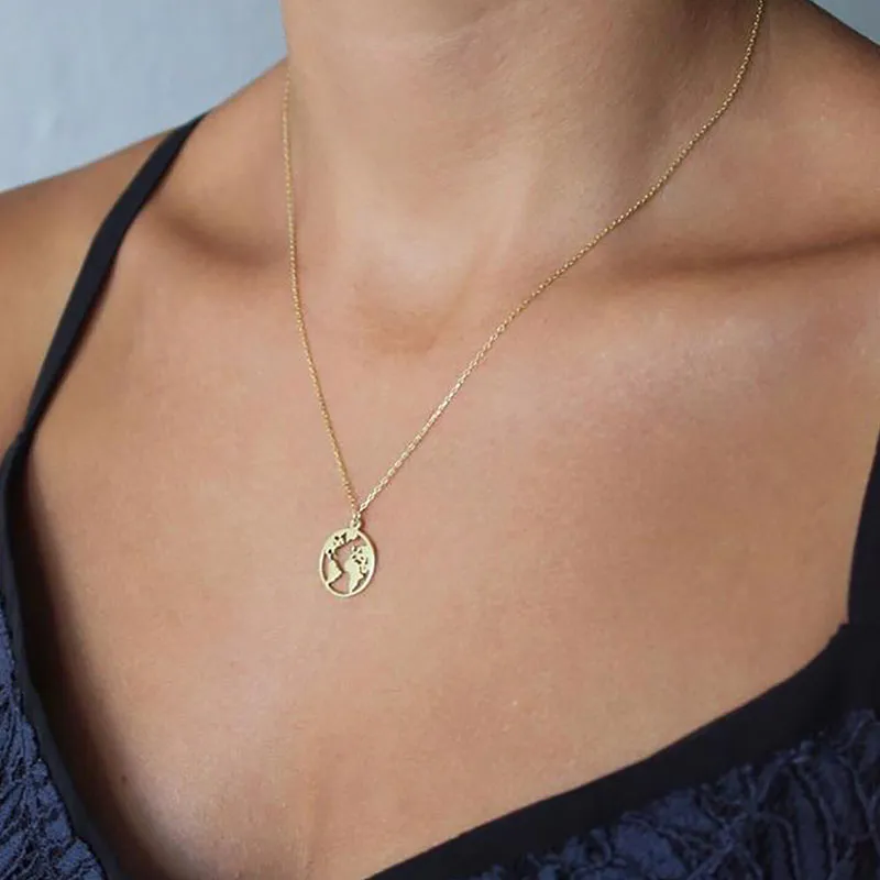 Fashion Creative Circle Map Decor Women Alloy Pendant Necklace