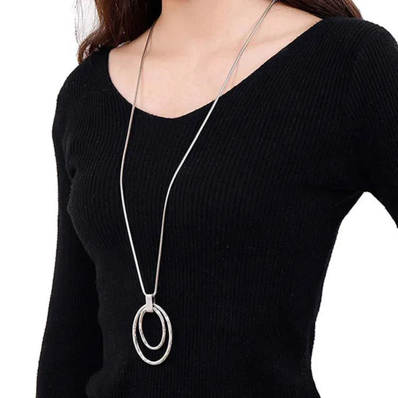 Double Circle Decor Women's Sweater Opera Necklace