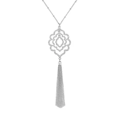 Simple Hollow Geometric Tassel Pendant Opera Lariat Necklace