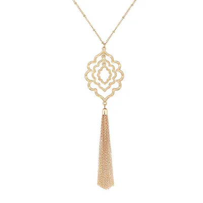 Simple Hollow Geometric Tassel Pendant Opera Lariat Necklace