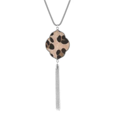 Geometric Leopard Pattern Tassel Pendant Necklace