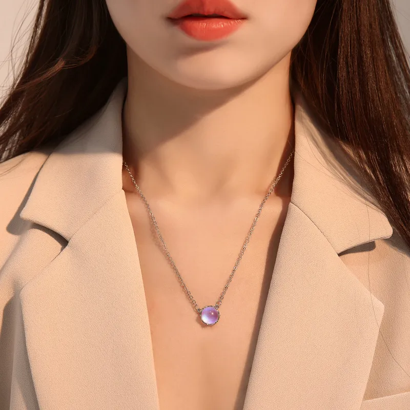 Round Gradient Color Moonstone Copper Choker Necklace
