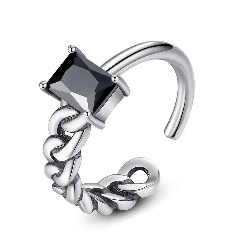 Fashion Sterling Silver Twisted Unique Zircon Adjustable Ring Women's Vintage Geometric