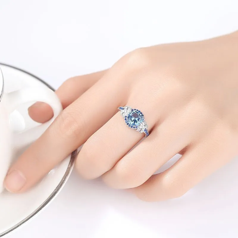 Wholesale Fine Jewelry Women S925 Sterling Silver Blue Gemstone Ring